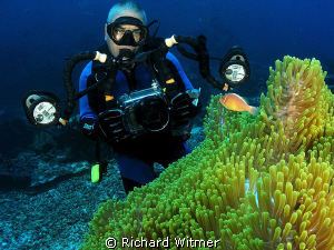 Jeff and anemone fish at Komodo.  G9/DS160s/Wide Angle Lens. by Richard Witmer 